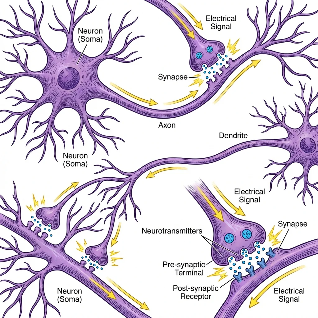 Neural pathway and brain structure illustration