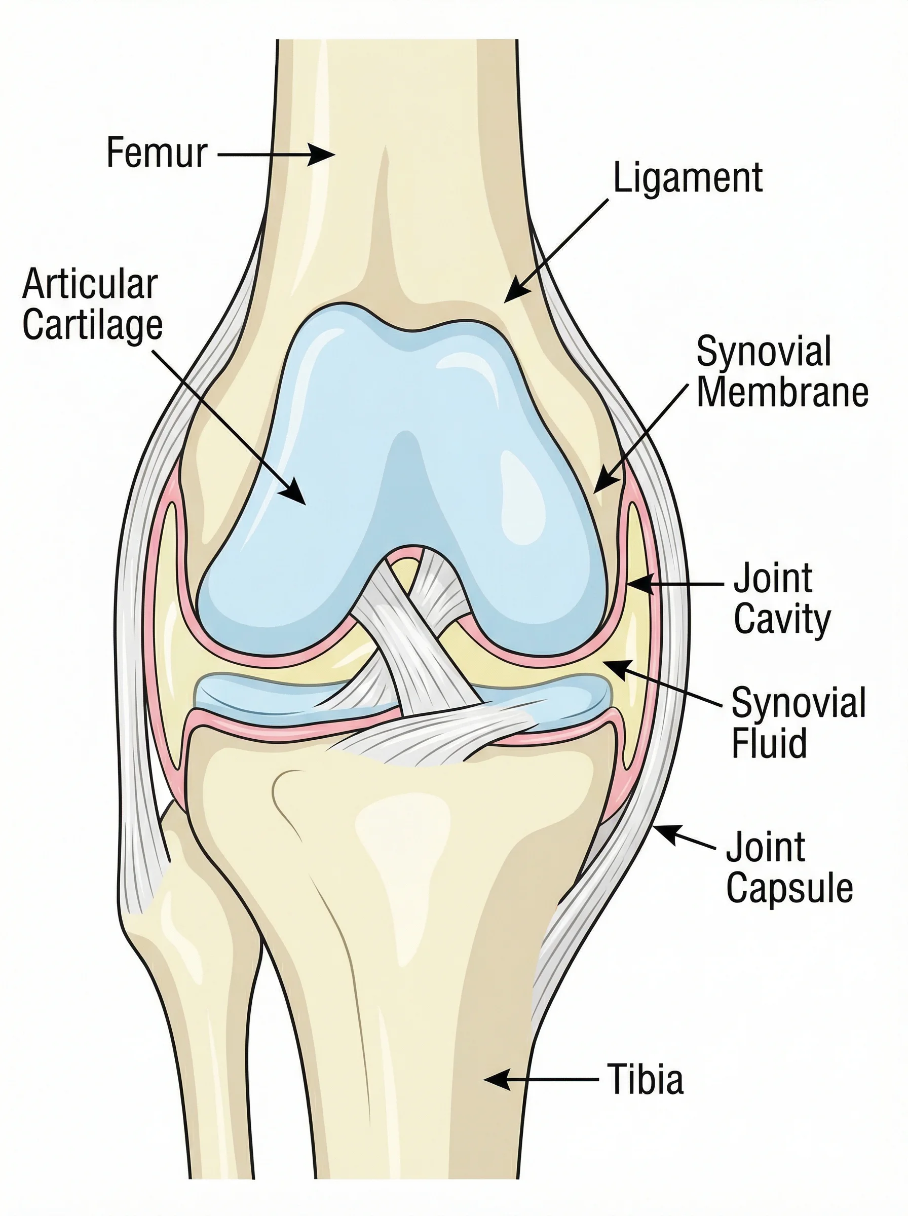 Cross-section of a synovial joint showing internal structures