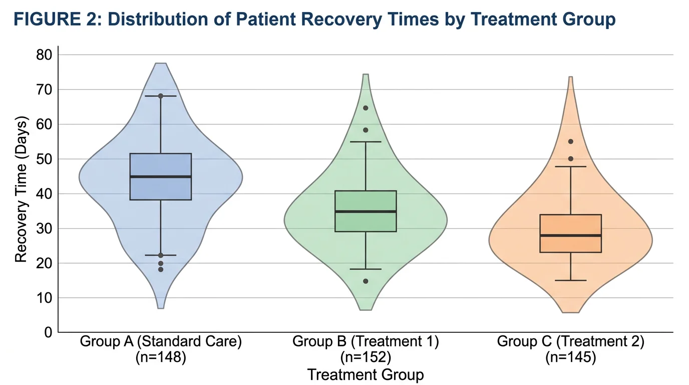 Combined violin and box plot showing both the distribution shape and five-number summary statistics.