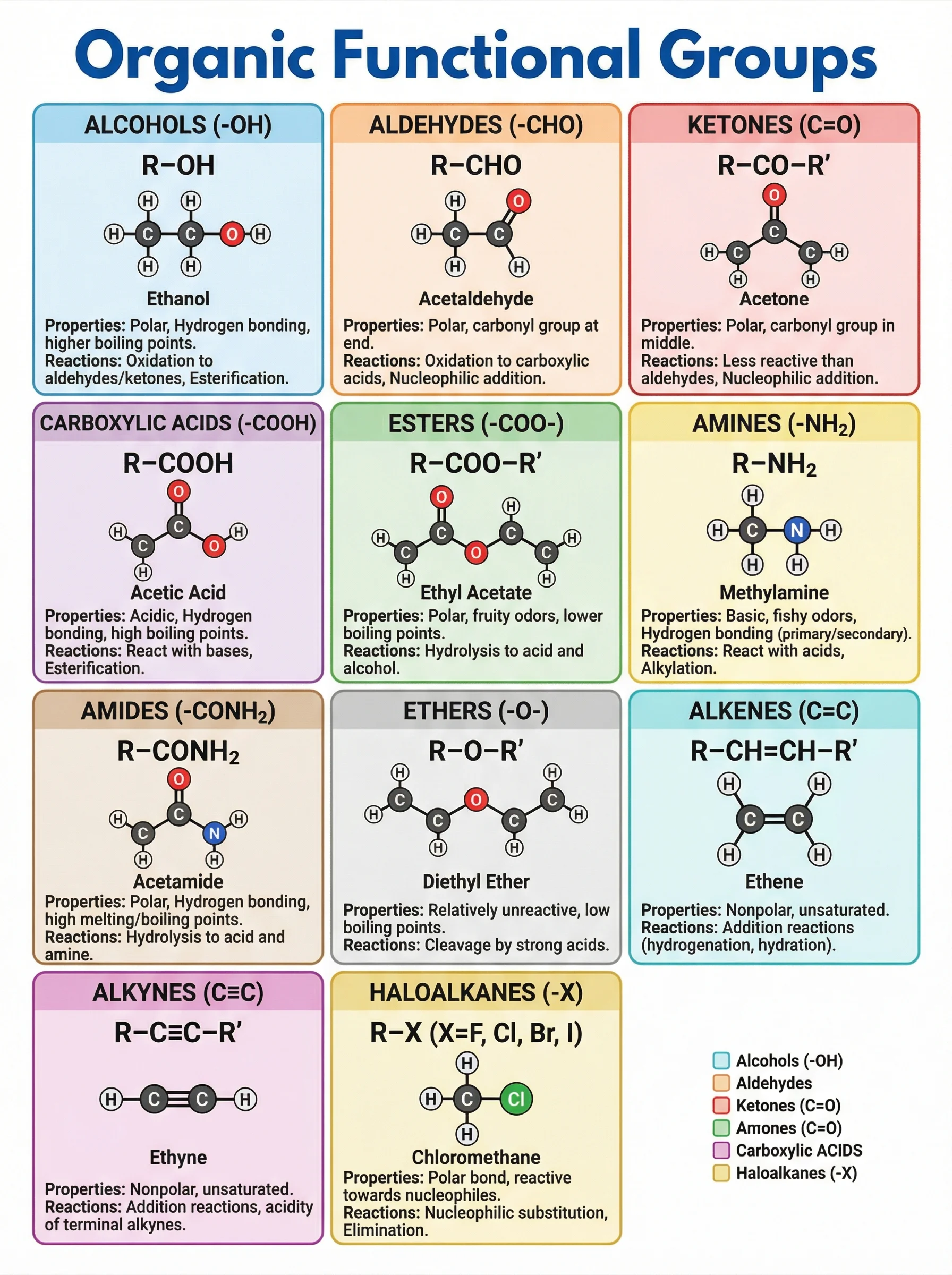 Poster showing common organic chemistry functional groups