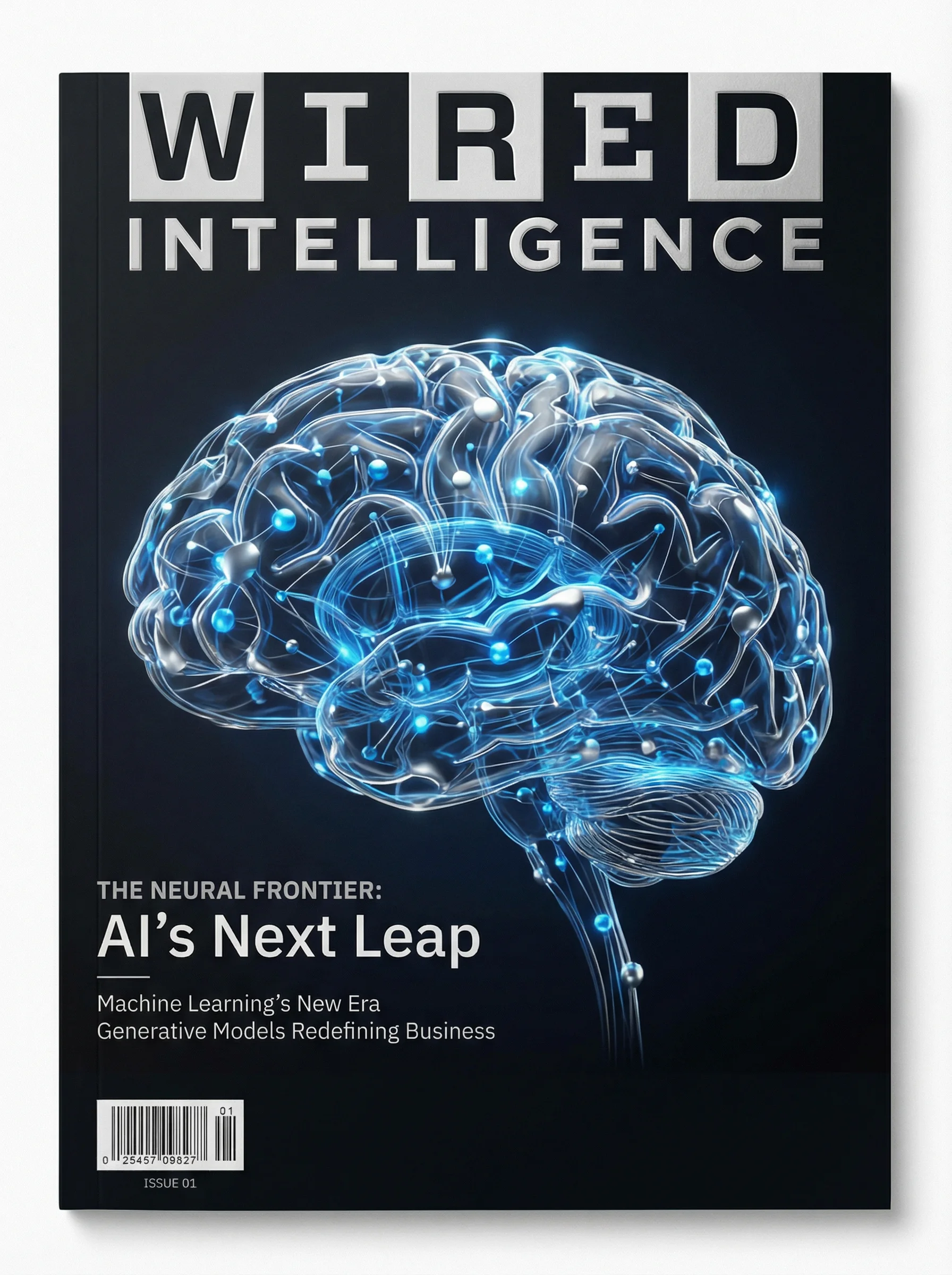 Modern business magazine cover featuring AI and technology theme.