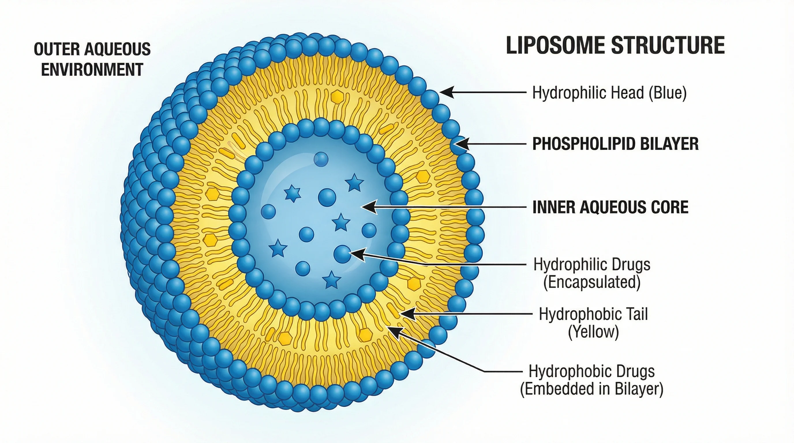 Cross-section of a liposome showing spherical phospholipid arrangement