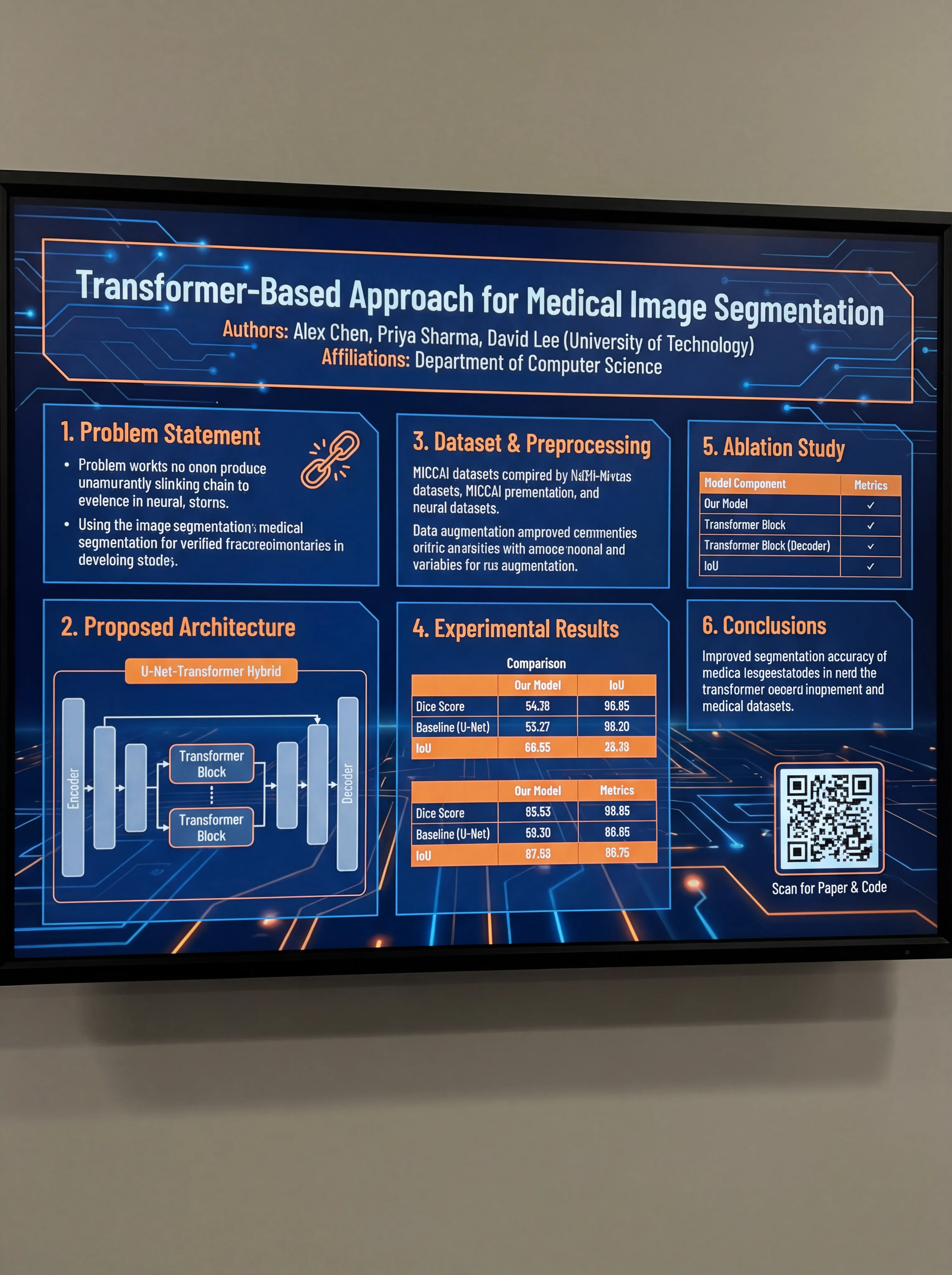 ML/AI research poster showing neural network architecture and performance benchmarks.