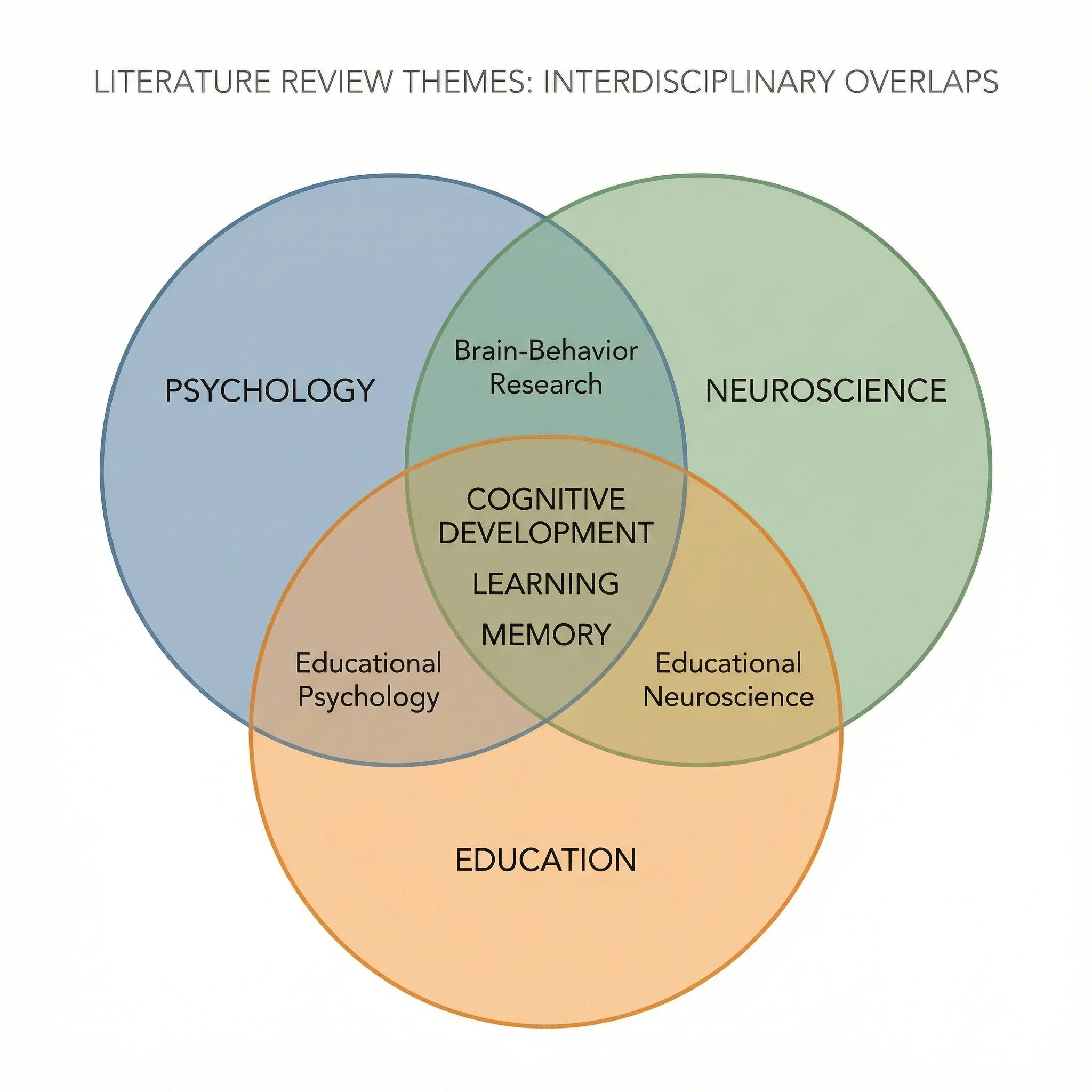 Venn diagram showing overlapping themes from three bodies of literature in a systematic review.